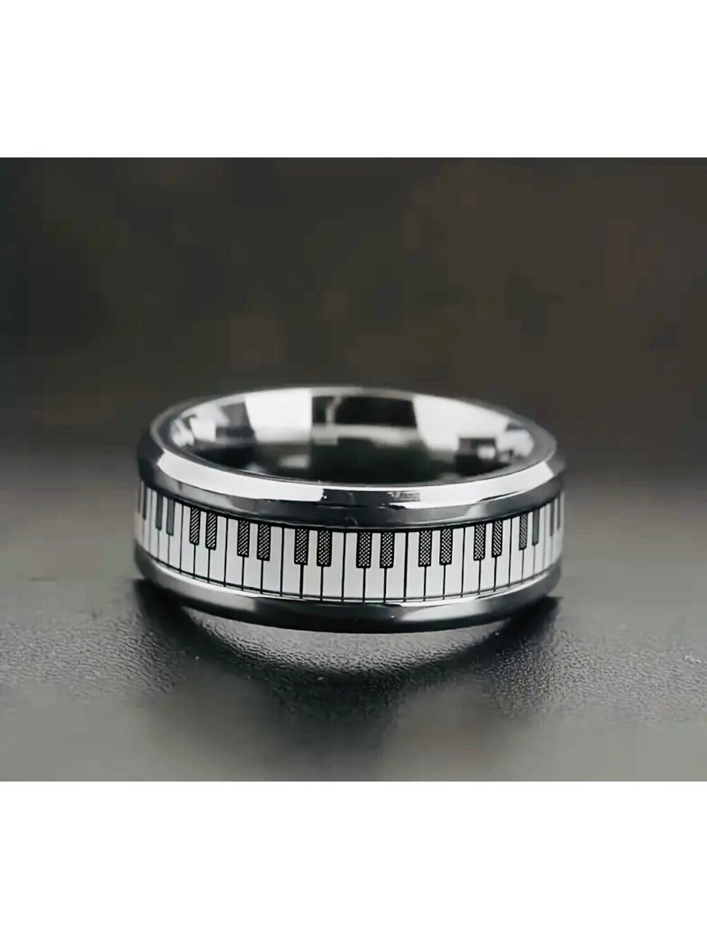 New - Stainless Steel Piano Keyboard 8mm Band Ring - Size 8